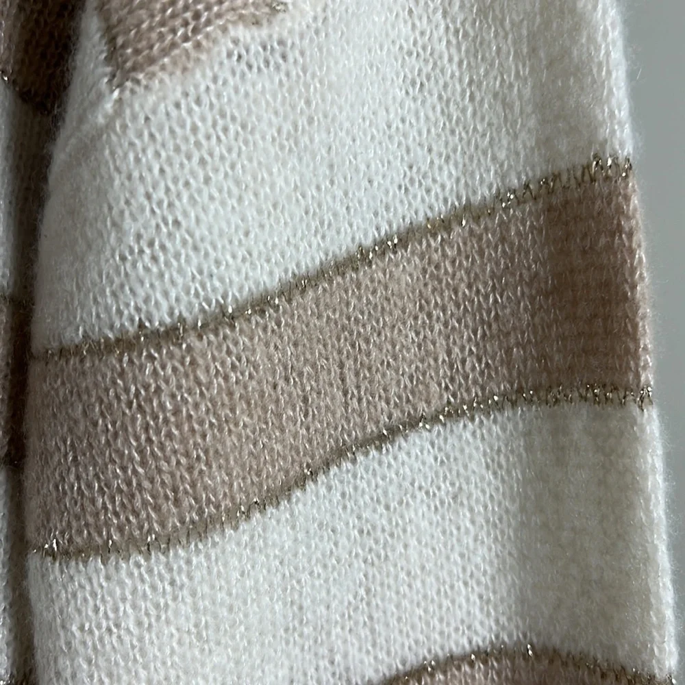 RAILS Ivory Jute Metallic Stripe Cashmere Silk Blend Sweater M - Picture 8 of 13